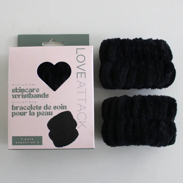 Microfiber Skincare Face Washing Wristbands - 2 Pack - Black
